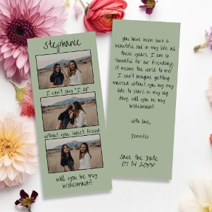 Salbeigrüner Chic-Foto-Streifen-Brautjungfer-Vorsc Save The Date
