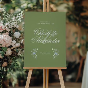 Salbeigrüner Chintz-Blumen-Eleganter Hochzeitsempf Poster