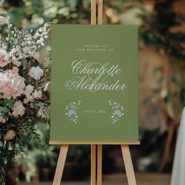 Salbeigrüner Chintz-Blumen-Eleganter Hochzeitsempf Poster (Von Creator hochgeladen)