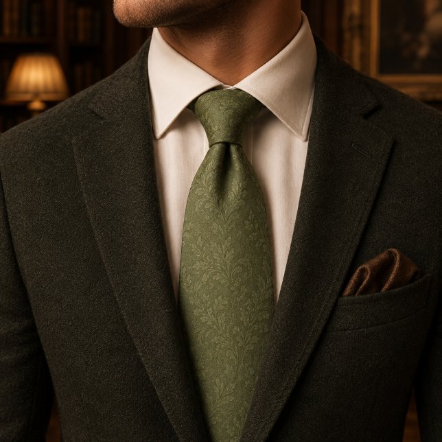 Salbeigrüner Damast-Luxus-Botanik-Jacquard Krawatte (Von Creator hochgeladen)