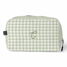 Salbeigrüner Gingham-Monogramm-Makeup-Beutel