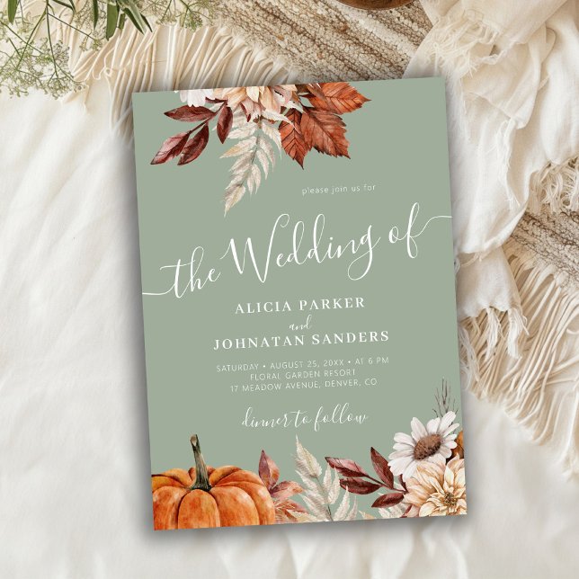 Salbeigrüner Herbst Boho Botanische Hochzeit Einladung (Von Creator hochgeladen)