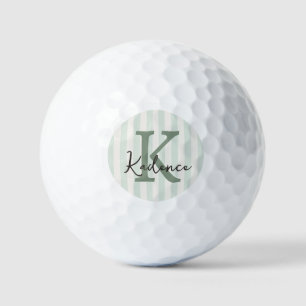 Salbeigrüner Holzkohle gestreifter Kreis Monogramm Golfball
