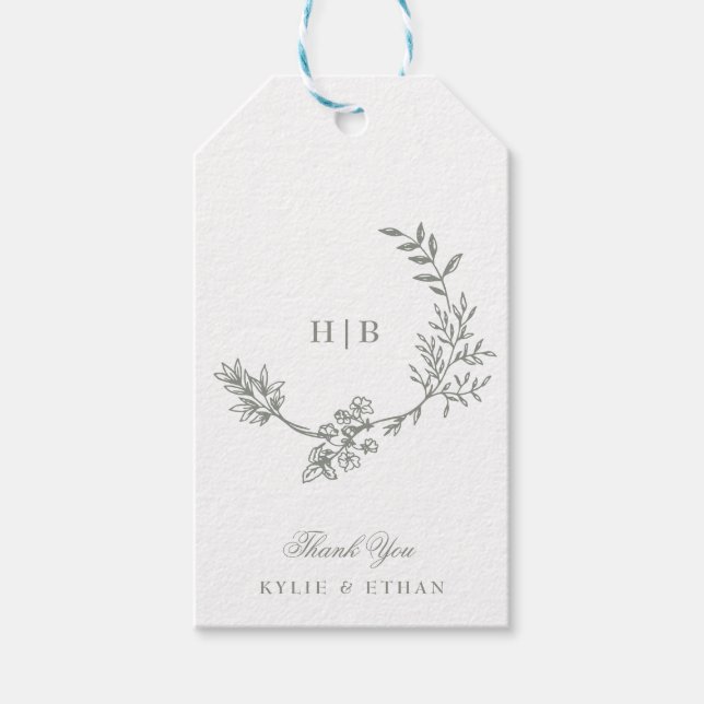 Salbeigrüner klassischer Kranz Monogramm Foto Hoch Geschenkanhänger (Vorderseite)