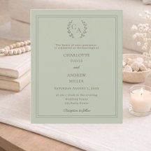 Salbeigrüner Kranz Monogramm Hochzeitseinladung
