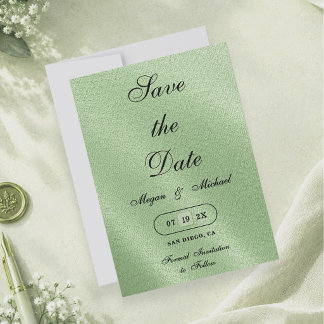 Salbeigrüner Leinen-Stil Minimalistischer Hochzeit Save The Date