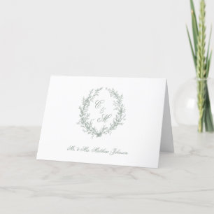 Salbeigrüner Monogramm Botanischer Kranz Dankeschö Dankeskarte