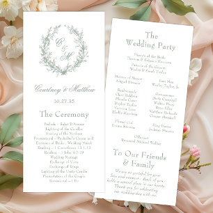 Salbeigrüner Monogramm Botanischer Kranz Hochzeit Programm