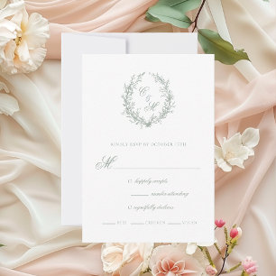Salbeigrüner Monogramm Botanischer Kranz Hochzeit RSVP Karte