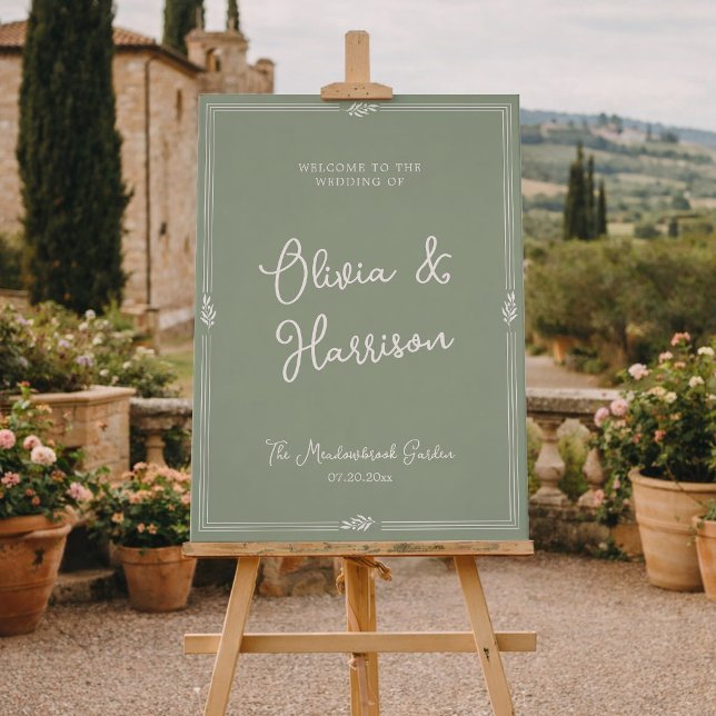 Salbeigrüner Oliven-Altes-Geld-Garten-Hochzeitsemp Poster (Von Creator hochgeladen)