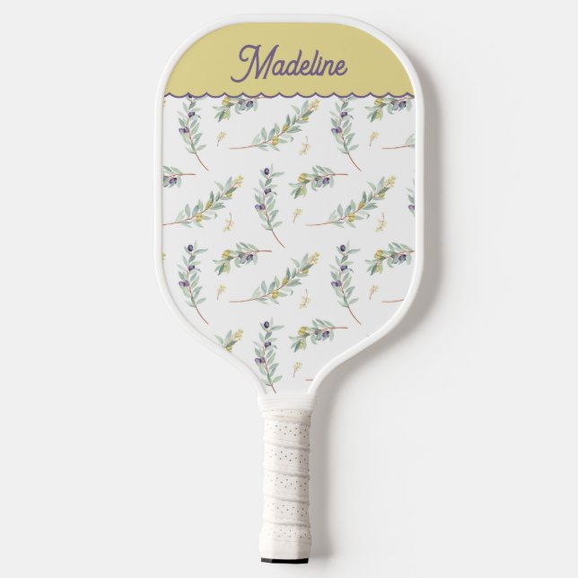Salbeigrüner Olivenzweig Benutzername Pickleball Schläger (Rückseite)