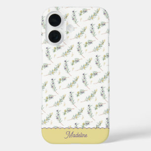 Salbeigrüner Olivenzweig Monogramm Name iPhone 16 Hülle