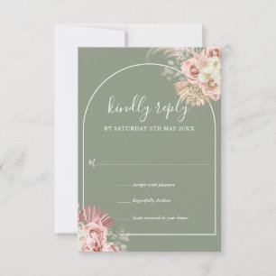 Salbeigrüner Pampasgras-Bogen-Blumenmonogramm RSVP Karte