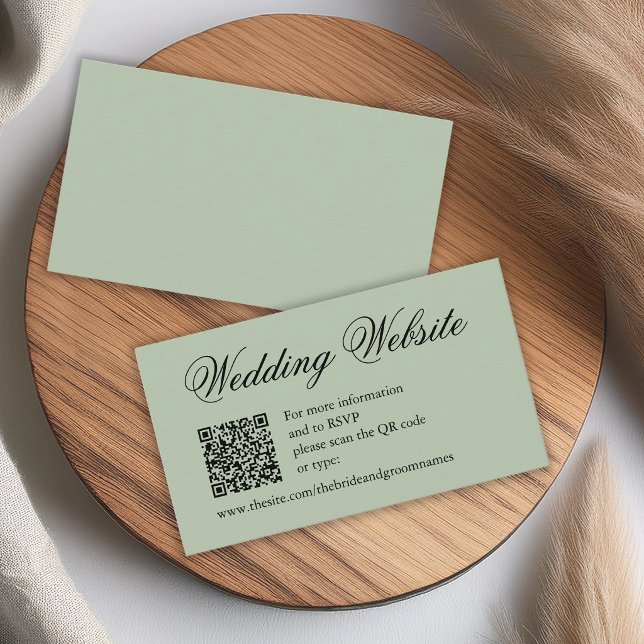 Salbeigrüner QR-Code-Kalligrafie-Hochzeitswebsite Begleitkarte (Von Creator hochgeladen)