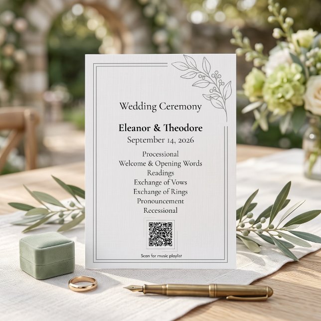 Salbeigrüner QR-Code Minimalistische Hochzeitsprog Programm (Sage Green QR Code Minimalist Wedding Program)