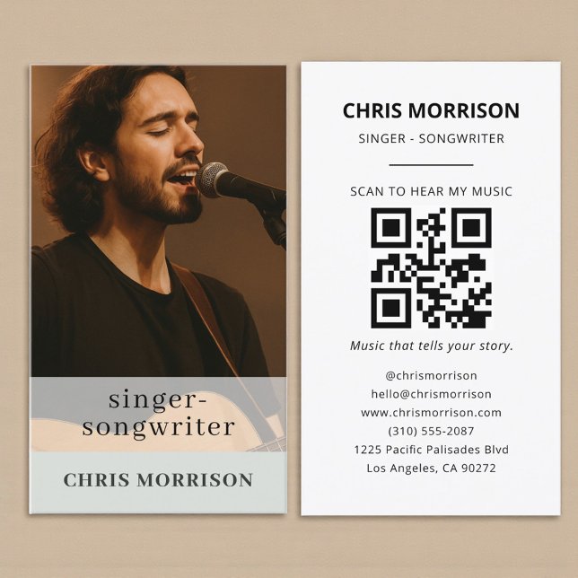 Salbeigrüner QR-Code-Musiker-Visitenkarte Visitenkarte (Von Creator hochgeladen)