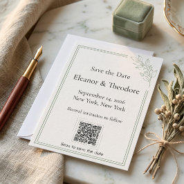 Salbeigrüner Quiet Luxury QR-Code Save-the-Date-Ka Save The Date