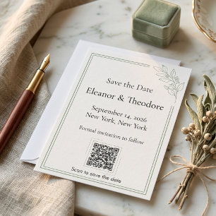 Salbeigrüner Quiet Luxury QR-Code Save-the-Date-Ka Save The Date
