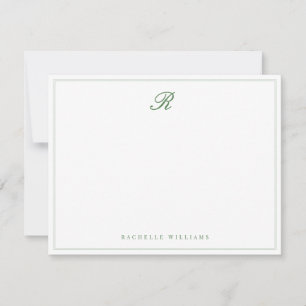 Salbeigrüner Rahmen Elegante Schrift Vintage-Monog Mitteilungskarte