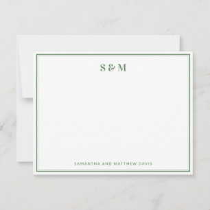 Salbeigrüner Rand Elegantes Klassisches Monogramm Mitteilungskarte