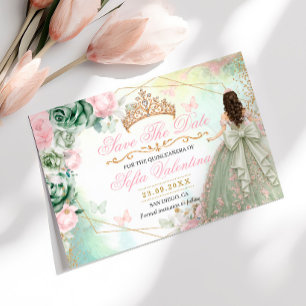 Salbeigrüner Rosafarben Blütiger Quinceanera Save The Date