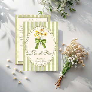 Salbeigrüner Streifen Retro elegante Babyparty Dankeskarte