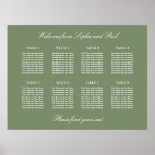 Salbeigrüner Tisch-Hochzeits-Sitzplanposter 8 Poster