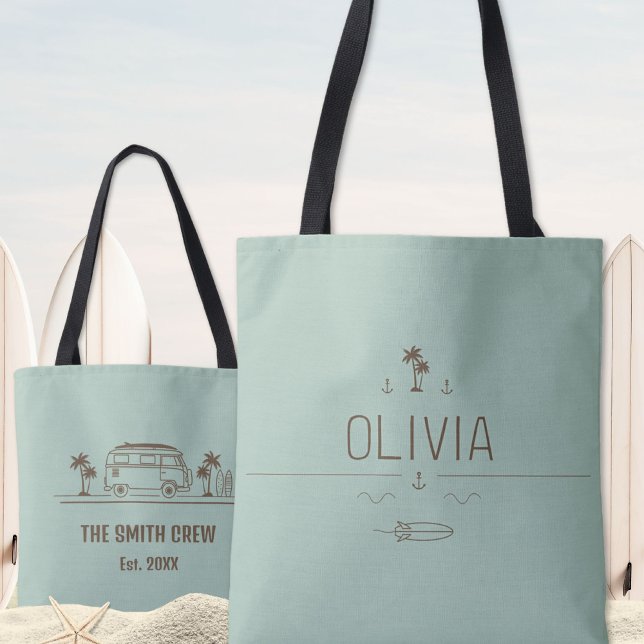 Salbeigrüner Vintage-Van-Surfer-Crew All-Over-Prin (Sage Green Vint age Van Surfer Crew All-Over-Print Tote Bag ©Susanne Sachers - Sunny Wanderlust 🌞✈️)