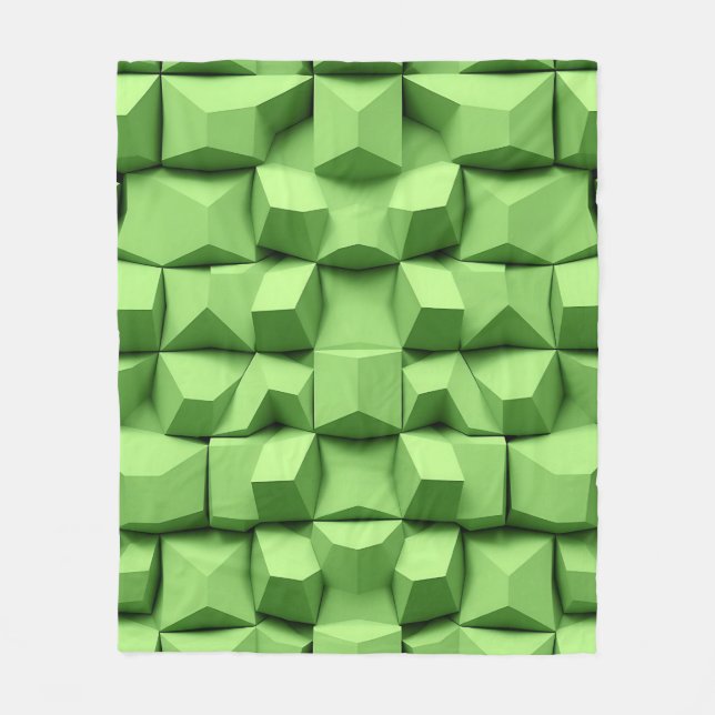 Salbeigrünes 3D-Geometrie-Würfelmuster Fleecedecke (Vorderseite)