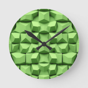 Salbeigrünes 3D-Geometrisches Würfelmuster Runde Wanduhr