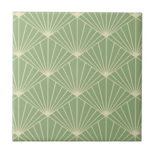 Salbeigrünes Art Deco Ventilator-Muster Fliese