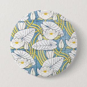 Salbeigrünes Art Nouveau Seerosenmuster Button