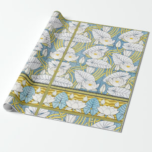Salbeigrünes Art Nouveau Seerosenmuster Geschenkpapier
