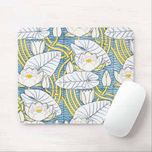 Salbeigrünes Art Nouveau Seerosenmuster Mousepad