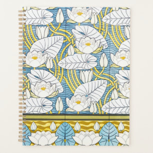 Salbeigrünes Art Nouveau Seerosenmuster Planer