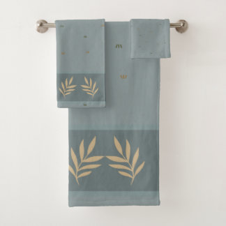 Salbeigrünes Blatt-Rand-Badehandtuch-Set Badhandtuch Set
