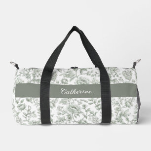 Salbeigrünes Blumen-Vintage-Toile-Monogramm-Name Duffle Bag
