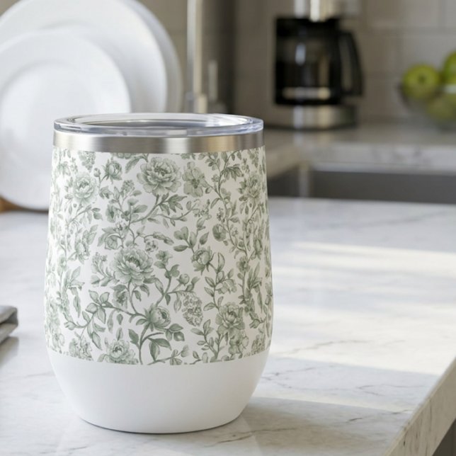 Salbeigrünes Blumen-Vintage-Toile-Muster  (Von Creator hochgeladen)
