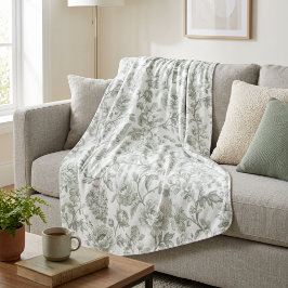 Salbeigrünes Blumen-Vintage-Toile-Muster  Fleecedecke