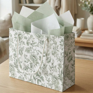 Salbeigrünes Blumen-Vintage-Toile-Muster Große Geschenktüte