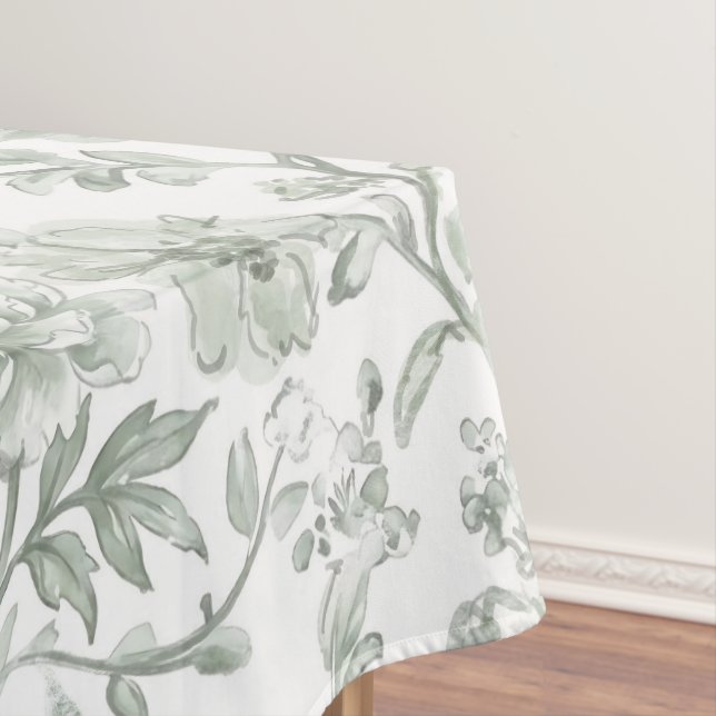 Salbeigrünes Blumen-Vintage-Toile-Muster Tischdecke (Beispiel)