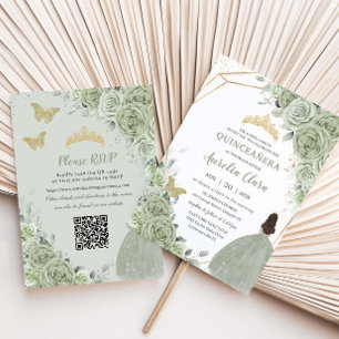 Salbeigrünes Blumenprinzessinnenkleid Quinceañera Einladung