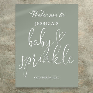 Salbeigrünes Boho neutrales Babysprinkle-Willkomme Poster