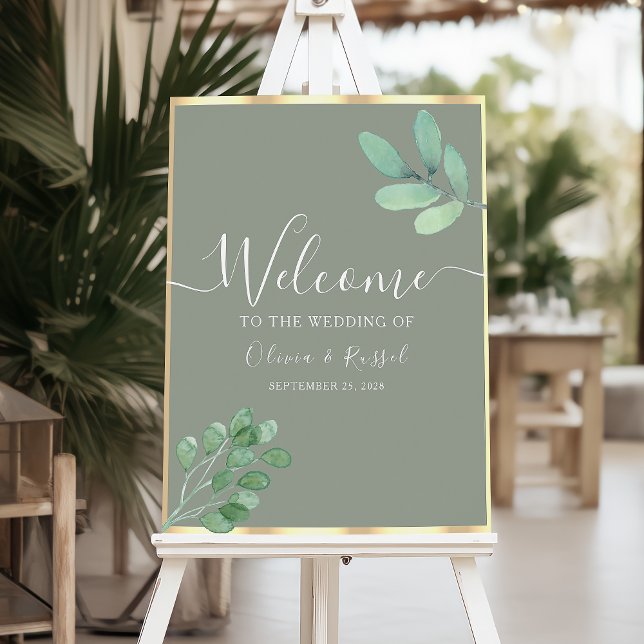 Salbeigrünes Botanisches Hochzeits-Willkommensschi Poster (Von Creator hochgeladen)