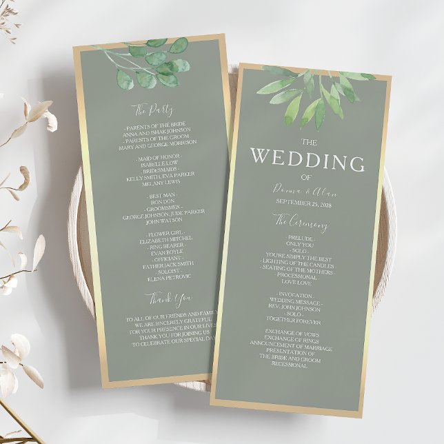 Salbeigrünes Botanisches Hochzeitsprogramm Programm (Von Creator hochgeladen)