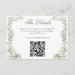 Salbeigrünes Botanisches Hochzeitswebsite-QR-Code Begleitkarte
