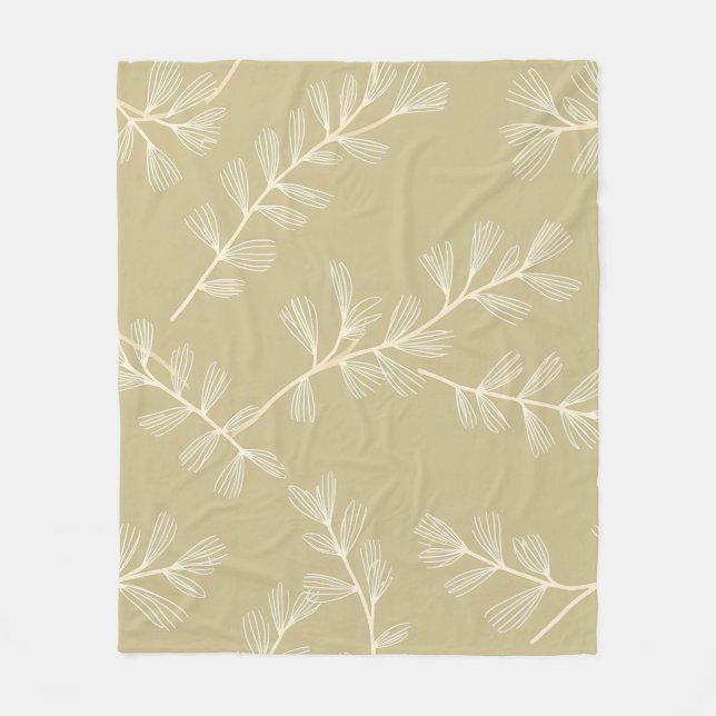 Salbeigrünes botanisches Muster Cream handgezeichn Fleecedecke (Vorderseite)