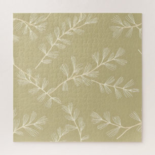 Salbeigrünes botanisches Muster Cream handgezeichn Puzzle