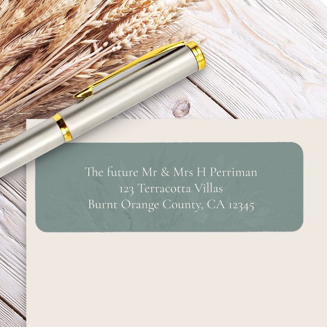 Salbeigrünes botanisches Rücksendeetikett (Sage Green Future Mr and Mrs Wedding Address Label - Foliage Duet wedding collection)