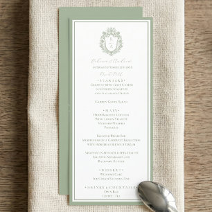 Salbeigrünes botanisches Wappen-Monogramm-Hochzeit Menükarte